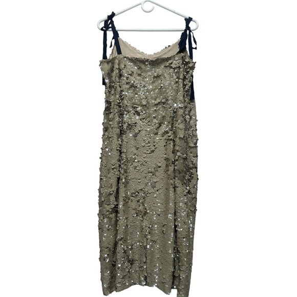 J.Crew Collection Desert Canyon Sequins Midi Dress 12 Gold Tie Shoulders Party - Picture 4 of 15